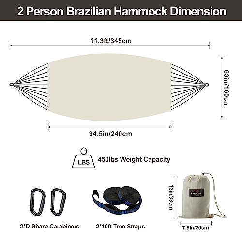 CHULIM Brazilian Double Hammock with Tree Straps,Extra Large 240x160cm,2 Persons Hammock for Backyard Patio Outdoor and Indoor,450lbs Weight Capacity,Soft Woven Cotton Fabric Natrual White - color: Natrual White