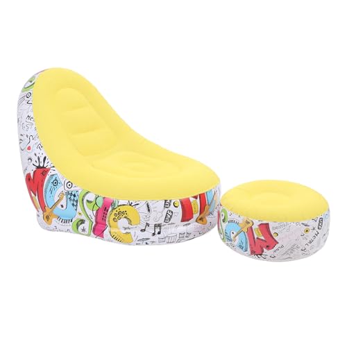 Pomya Foldable Air Lounger Chair with Foot Stool | Inflatable Sofa Bed for Beach, Camping, Outdoor - Flocking Fabric Design (Yellow) - color: Yellow