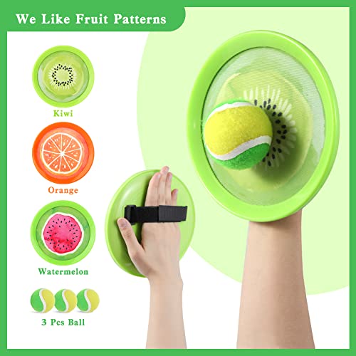 Toss and Catch Ball Game Set - Fruit Design Catch Game for Kids Adults Beach Yard Lawn Outdoor Indoor 6 Sticky Paddles 3 Balls and 1 Storage Bag - color: Multicolored