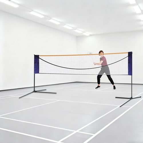 20 ft Portable Badminton Net & Adjustable Sports Net, Multi-Sport Net with Height Adjustment, Foldable Volleyball Tennis Net Set for Indoor Outdoor Court Backyard and Beach Games