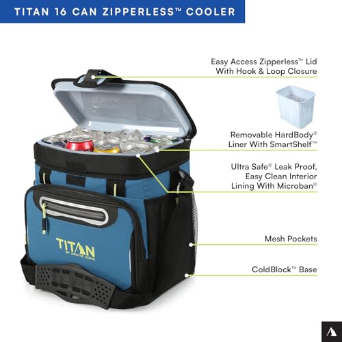 Titan by Arctic Zone Deep Freeze Cooler - Zipperless Hardbody Cooler - Deep Freeze Insulation, HardBody Liner, and SmartShelf - color: Marine Blue, size: 16 Can