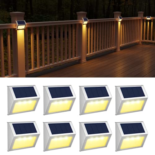 JSOT Solar Lights Outdoor for Deck,Waterproof Solar Powered Steps Light Outdoor Wireless LED Lamp Fence Lighting Walkway Patio Stair Garden Path Rail Backyard Fences Post 8 Pack Warm White - color: Warm White-8Pack