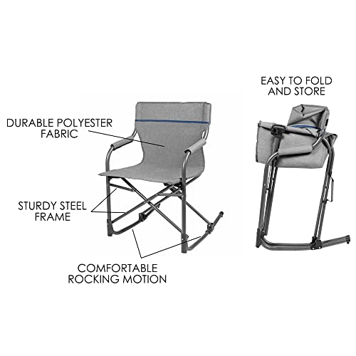 Zenithen Limited Foldable Portable Rocking Director's Chair Perfect for Sporting Events, Outdoor Activities, Camping, Patio Furniture, and Relaxing, Grey - color: Grey