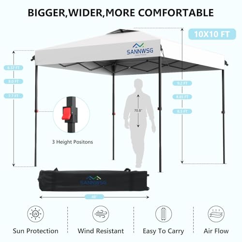10X10 Pop Up Canopy Tent with 3 Sidewalls,Easy Up Canopy,Commercial Instant Shelter,Heavy Duty One Person Set Up Event Tent,White