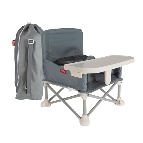 Nuby Pop-Up Booster Seat with Removable Tray - 6+ Months - Portable Booster Seat for Floor for Indoor/Outdoor Use - 3-Point Safety Adjustable Straps - Summer Travel Essentials - Gray - color: Gray