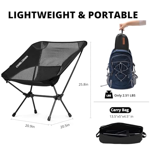 CAMEL CROWN Camping Chair Heavy Duty Backpacking Chair - Ultra-Light Folding Chair with Carry Bag, Portable Compact for Outdoor, Lawn, Hiking, Beach, Picnic - color: Black, size: 1 Pack