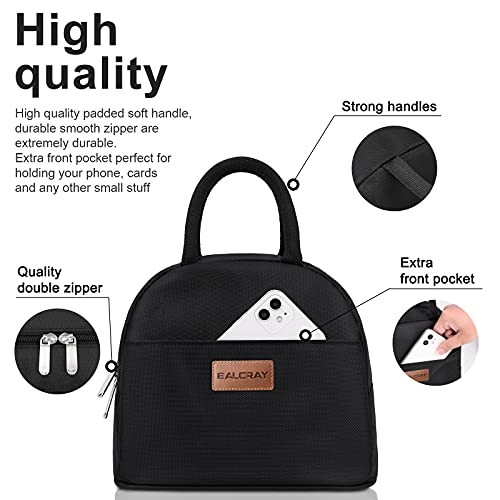 BALORAY Lunch Bag for Women Men Insulated Lunch Box for Adult Reusable Lunch Tote Bag for Work, Picnic or Travel (Solid Black) - color: Solid Black, size: M