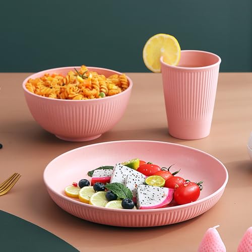 Unbreakable Cereal Bowls Set of 4, Lightweight Reusable Bowls, Dishwasher Safe Pink Bowls for Rice, Noodles, Soup, Salad & Fruit - color: Pink