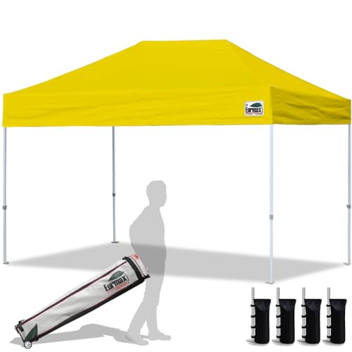 Eurmax USA 8x12ft Pop Up Canopy, Commercial Instant Tent for Outdoor Events, Patented No-Tip Rolling Storage Bag with 4 Sandbags, UV & Water Resistant, Heavy Duty Portable Shelter Gazebo,Yellow - color: Yellow, size: 8x12