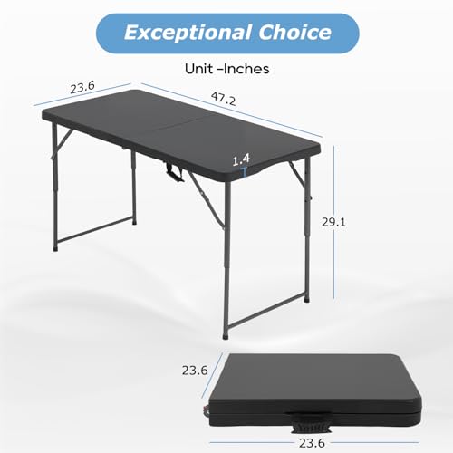 PayLessHere Folding Camping Table Plastic Picnic Table Office Table for Parties Wedding Camping Office with Carrying Handle (Black, 4 FT) - color: Black, size: 4 FT