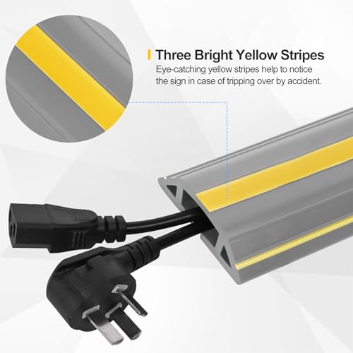 Floor Cord Cover 10Ft Heavy Duty PVC Floor Cable Protector Electric Cord Hider Cable Management Floor Strip Extension Cord Covers Cable Raceway for Wires on Floor Inner Channel 1.36" W x 0.43" H -Gray - color: Gray & Yellow, size: 10Ft