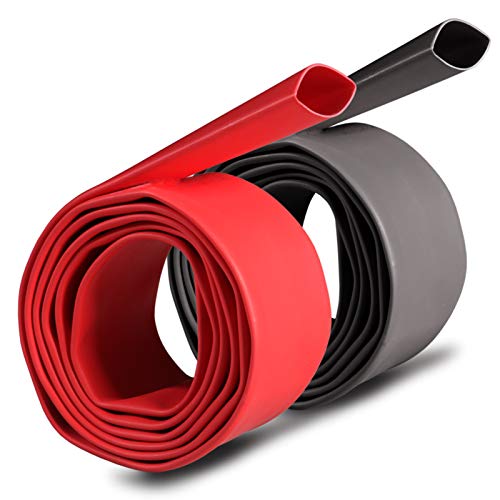 2 Pcs 1/2 inch (Diameter) 3:1 Waterproof Heat Shrink Tubing Kit, Large Marine Dual Wall Adhesive Shrinkable Wire Wrap Tube, Insulation Sealing Cable Protector by YUKSY (4ft, Black & Red) - size: 1/2" (4ft, Black/Red)