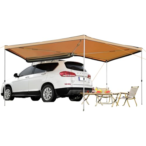 VEVOR 270 Degree Awning, Ultimate Sun Protection Vehicle Awning, Waterproof UV50+ Car Side Awnings with Carry Bag, All-Weather Free-Standing Overland Awnings Car Shelter for SUV Van Truck Camping - color: Khaki 270° 15.4*8.2ft Car Awning