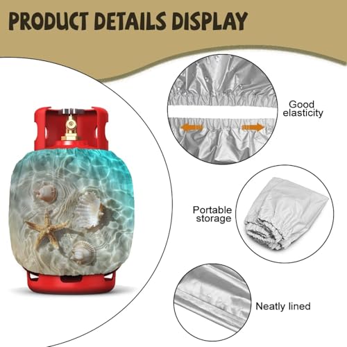 Propane Tank Covers 20lb Starfish Outdoor Heavy Duty Waterproof Windproof Gas Tank Cylinder Cover with Elastic Brand, Dress up Your Gas Grill, Fits Standard 20lb Cylinder - color: Starfish