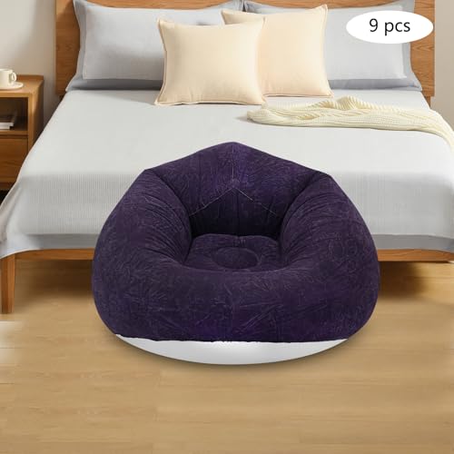 9 Pcs Inflatable Bean Bag Chairs for Adults with Foot Air Pump, Blow up Couch, Folding Portable Inflatable Couch Lazy Sofa for Outdoor Movie Night Camping (Dark Blue) - color: Dark Blue