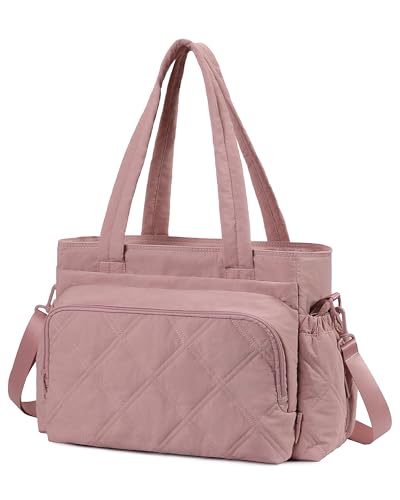 Large Lunch Tote Bag for Women with Multi-Pockets Puffy Light Durable Insulated Lunch Bag Women - color: Pink