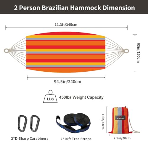 CHULIM Brazilian Double Hammock with Tree Straps,Extra Large 94x63IN,2 Persons Hammock for Backyard Patio Outdoor and Indoor,450lbs Weight Capacity,Soft Woven Cotton Fabric - Summer Fruit - color: Summer Fruit