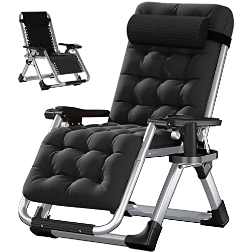 LILYPELLE Zero Gravity Chair, Premium Lawn Recliner Folding Portable Chaise Lounge with Detachable Cushion, Headrest and Cup Holder, Reclining Patio Lounger Chair - color: Black, style: Zero Gravity Chair