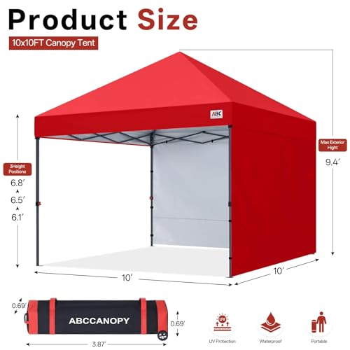 ABCCANOPY Easy Pop up Canopy Tent with 2 Sidewalls for Outdoor Sun Blocking or Rain Protection,10x10, Red - color: Red, size: 10x10