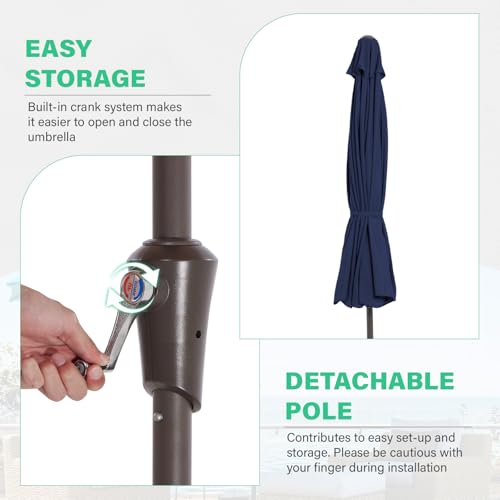 JEAREY 9 FT Patio Umbrella Outdoor, Table Umbrellas Market Umbrella w/Push Button Tilt/Crank, 8 Sturdy Ribs(Navy Blue) - color: Navy Blue