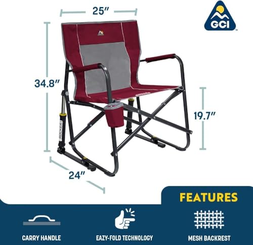 GCI Outdoor Freestyle Rocker Camping Chair | Portable Folding Rocking Chair with Solid, Durable Armrests, Drink Holder & Comfortable Backrest — Cinnamon - color: Cinnamon, style: Freestyle Rocker