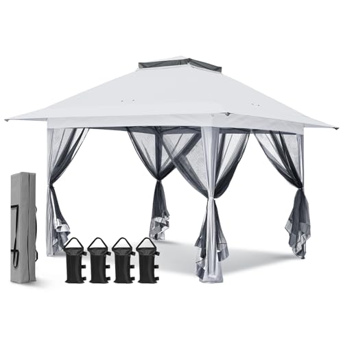 EAGLE PEAK 13x13 Pop Up Gazebo with Mesh Netting, Easy Up Screened Canopy for Patio and Backyard, Easy Set up Outdoor Gazebo (White) - color: White, size: 13x13 with netting