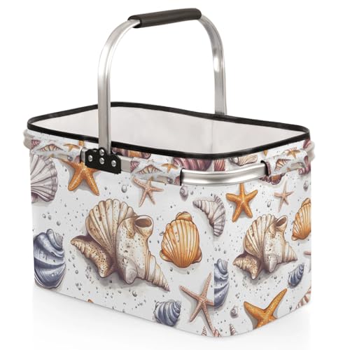 Collapsible Picnic Basket Leak-Proof Outdoor Basket for Camping Meal Delivery Shopping Travel Camping Beach Grocery Bag (40L) - color: Sea Snail