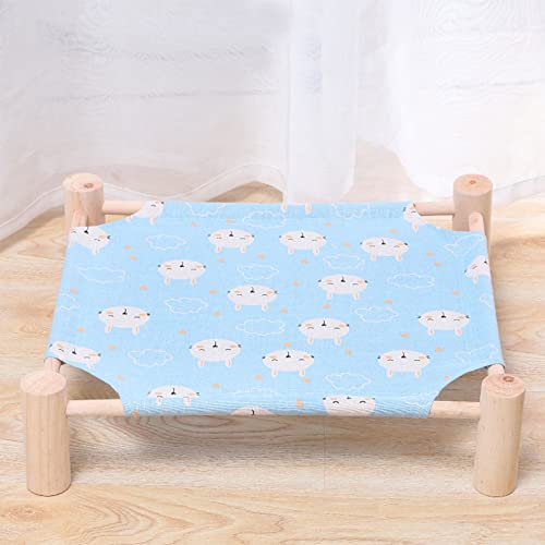 Pozico Cat & Dog Hammock Bed – Wooden Elevated Pet Cot with Breathable Mesh – Raised Cat Bed for Small Pets, Portable Puppy Bed Indoor & Outdoor Use – Blue Rabbit Design - color: Blue Rabbit