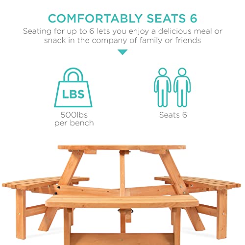 Best Choice Products 6-Person Circular Outdoor Wooden Picnic Table for Patio, Backyard, Garden, DIY w/ 3 Built-in Benches, 500lb Capacity - Natural - color: Natural