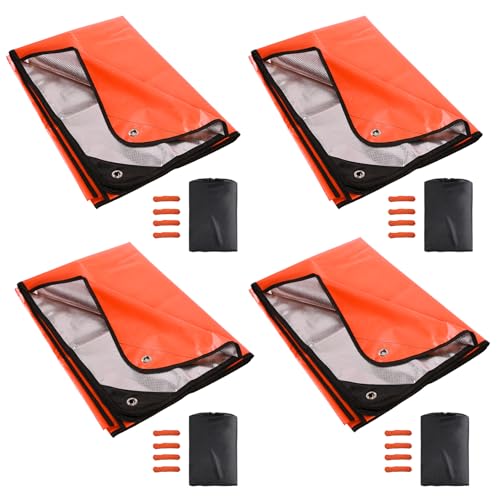 RedSwing 4 Pack Emergency Blankets, Waterproof Survival Thermal Tarp, Multipurpose Reflective Insulated All Weather Blankets for Camping Hiking, Orange - color: Orange 83''x59'',4 Packss