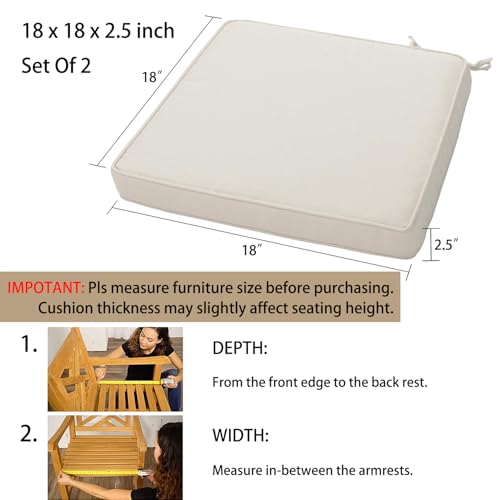 Magpie Fabrics Indoor Outdoor Waterproof Square Chair Cushion, 18 x 18 x 2.5 Inch, 2 Pack, Water Resistant Seat Cushions, for Patio Garden Office, Cream - color: Cream
