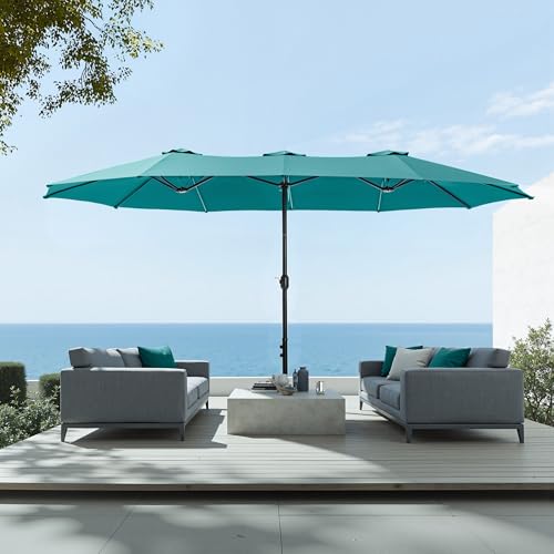 Sophia & William 15 ft Extra Large Patio Umbrella with Base Included, Rectangular Outdoor Umbrella Heavy Duty, Market Umbrella Double-sided Fade Resistant for Pool Garden Backyard, Turquoise - color: Turquoise