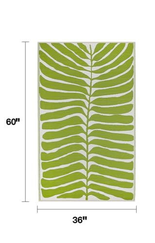 Fab Habitat Outdoor Rug - Waterproof, Fade Resistant, Crease-Free - Premium Recycled Plastic - Tropical Leaf Botanical - Porch, Deck, Balcony, Mudroom, Laundry Room, Patio - Hilo - Green - 3 x 5 ft - color: Hilo - Green, size: 3' x 5' (Rectangular)