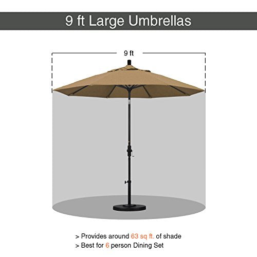 California Umbrella 9' Round Aluminum/Fiberglass Umbrella, Push Open, Silver Pole, Olefin Straw Fabric - color: Straw