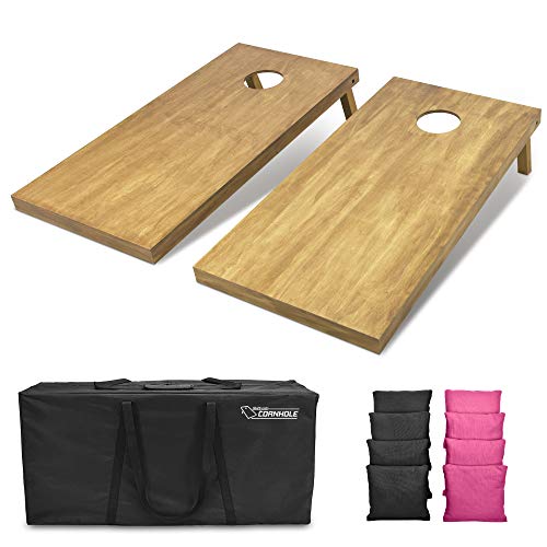 GoSports 4 ft x 2 ft Regulation Size Wooden Cornhole Boards Set with Light Brown Finish - Includes Carrying Case and Bean Bags - color: Black & Pink, size: 4 ft x 2 ft