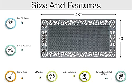 A1 Home Collections 100% Rubber Doormat for Outside Entrance, Non-Slip Heavy Duty Front Door Mats, Thin Profile Hight Traffic Areas Mat - 30" x 48", Rubber Grey - color: Rubber Grey