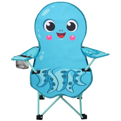 KABOER Kids Outdoor Folding Lawn and Camping Chair with Cup Holder and Carrying Bag, Children's Camping Chairs - color: Blue Octopus