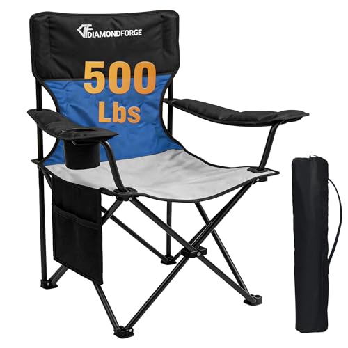 Oversized Camping Chairs, 500 LBS Capacity Folding Chair, High Back Camping Chair for Adult, Portable Outdoor Camping Chair with Wide Cup Holder and Side Pocket for Hiking Fishing Sports(Black Blue) - color: 500lbs Black Blue, size: Oversized
