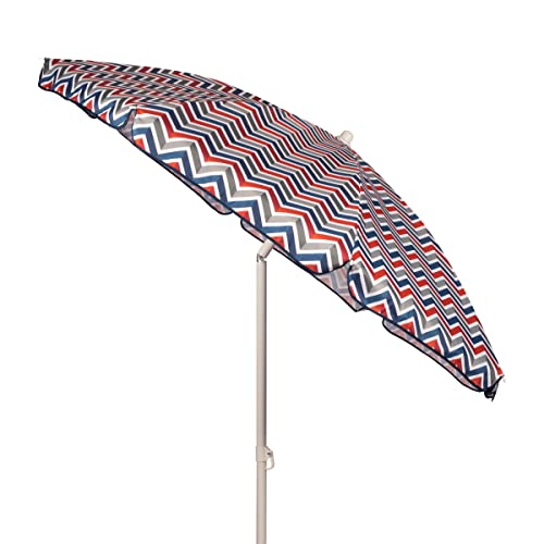 PICNIC TIME 5.5 Ft Portable Beach Umbrella, Lightweight UV Protection Sunshade with Tilt Pole & Carry Bag, Outdoor Canopy Umbrella for Beach, Sand, Pool, Patio, Camping, Travel, or Backyard Shade, (Vibe Collection - Navy Blue, Orange, & Gray Pattern) - co