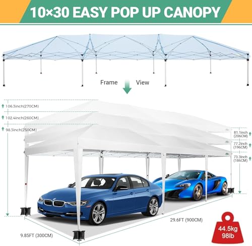 COBIZI 10x30 Pop Up Canopy Tent for Parties with 8 Sidewalls Waterproof Commercial Instant Canopy 10x30 Party Tent for Backyard, Wedding Portable Outdoor Gazebo with Carrybag&4 Sandbags(White - color: White, size: 10x30FT with 8 sidewalls