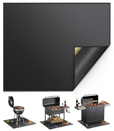 Non-Curl 48x40 inch Under Grill Mats for Outdoor Grill, Indoor Fire Pit Hearth Rugs for Fireplace, Double-Sided Fireproof, Oilproof & Waterproof BBQ Grill Mat, Easy to Clean,for Deck/Patio/Lawn - size: 48x40 in