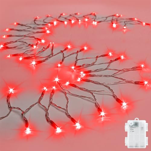 cshare String Lights Outdoor Waterproof 9.8ft 30 LED, Red Fairy Lights Battery Operated with Timer Clear Wire for Indoor & Outdoor Christmas Vanlentines Decorations Garland Party Garden - color: Red