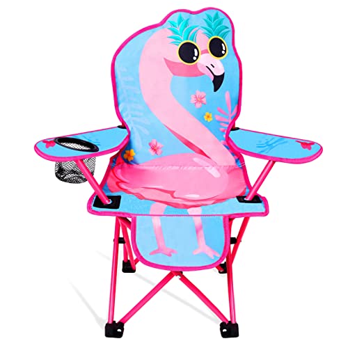 KABOER Kids Outdoor Folding Lawn and Camping Chair with Cup Holder and Carrying Bag, Children's Camping Chairs - color: Flamingo