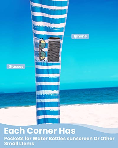 Qipi Beach Cabanas for Sand, Beach Canopy with Sandbags & Side Wall for Family, Easy Set Up Sun Shelter, UPF 50+ UV Protection with Roof Vent - color: 6' x 6' Blue Stripes with Changing Room