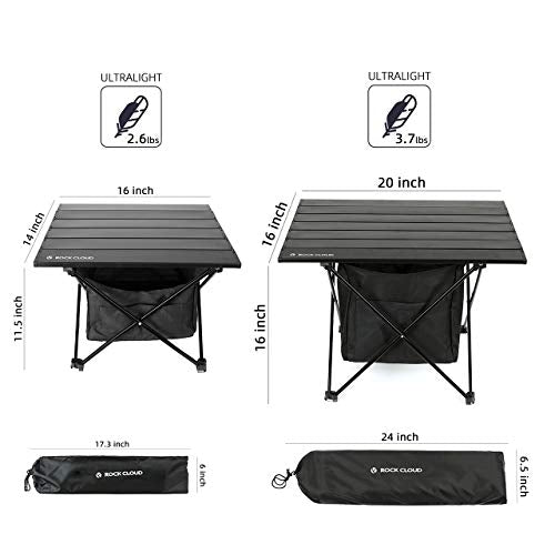 ROCK CLOUD Portable Camping Table Ultralight Aluminum Camp Table with Storage Bag Folding Beach Table for Camping Hiking Backpacking Outdoor Picnic, Size M - color: Black, With Storage Bag, size: Medium