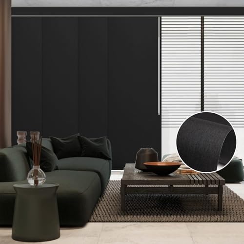 Graywind Manual Sliding Panels 100% Blackout Privacy Panel Track Blinds Wand Control Window Blinds for Patio Sliding Glass Door Large Windows Width Up to 153", Custom Size (Matt Black) - color: Blackout Matt Black