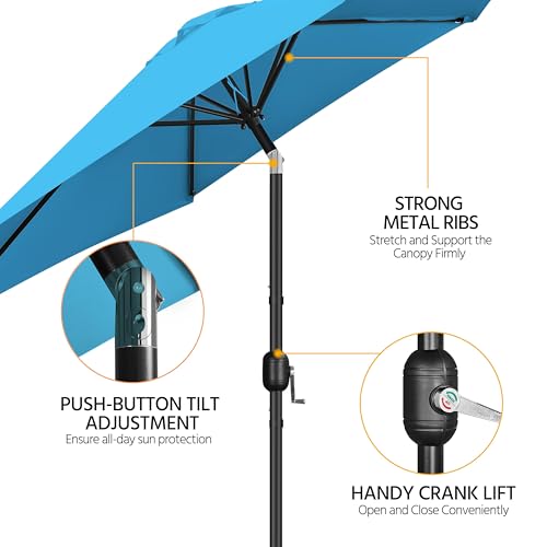 Yaheetech 2 Pack 9FT Outdoor Patio Umbrella Outdoor Table Umbrella w/Push Button Tilt & Crank, Yard Sun Shade UV Protection Waterproof for Pool, Market, Terrace, Beach, Outdoor Restaurant, Sky Blue - color: Sky Blue, size: 9FT