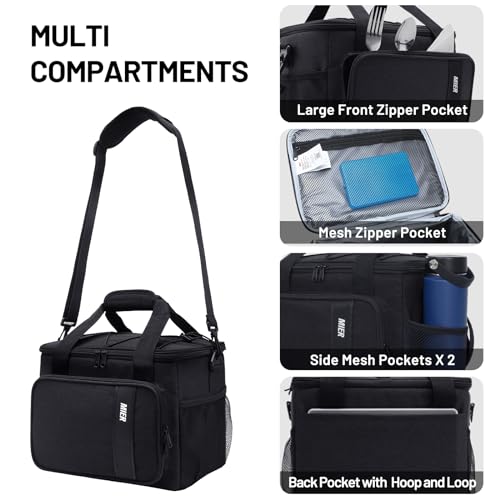 MIER Mens Lunchbox for Work Insulated 24 Cans/15L Large Lunch Bags Leakproof Adult Women Lunch Box Coolers for Travel Beach Picnic Office, Black - color: Black