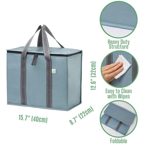 VENO 2 Pack Cooler Bag and Insulated Grocery Bags for Food Delivery, Collapsible Cooler. Reusable Shopping Bags for Groceries with Hard Bottom, Zippered, Foldable, Heavy-Duty (Light Blue, 2 Pack) - color: Light Blue, size: 15.7"W x 12.6"H x 8.7"D - 2 Pack