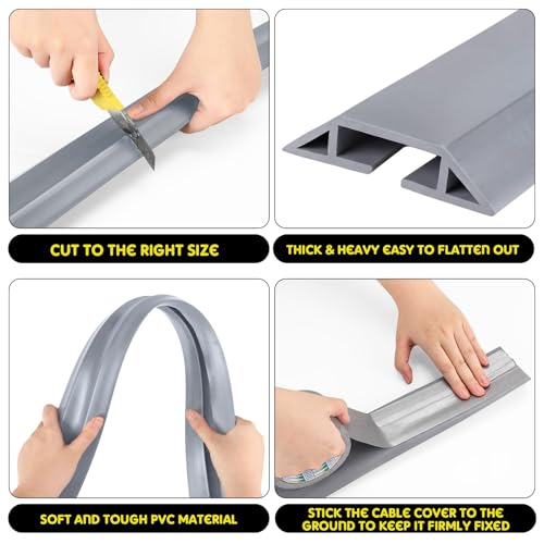 Pangda Floor Cable Cover Extension Cord Cover Protector Outdoor Heavy Duty Cord Protector Hider Soft Organize and Protect Wire on Floor for Home Office or Outdoor Settings(Grey,10 ft) - color: Grey, size: 10 ft